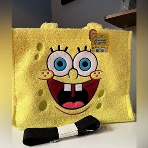 SpongeBob SquarePants Rare XL Fuzzy Weekender Tote Bag w/ Shoulder Strap NWT